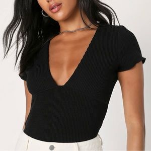 Black Textured Short Sleeve Top